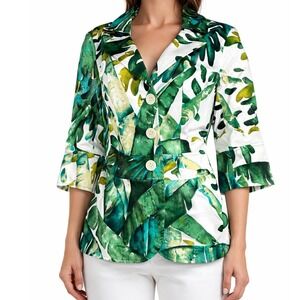Lafayette 148 New York Tropical Palm Blazer Women's 12 Botanical Stretch Jacket